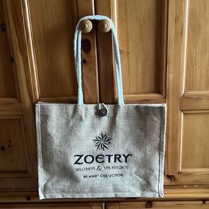 Zoetry Wellness & Spa Resort Jute Tote Bag with Button Closure 18”w x 14”l